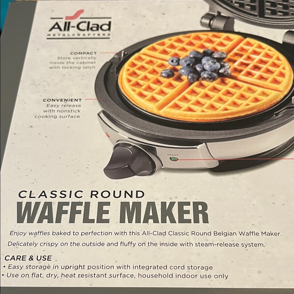 All-Clad classic round Stainless Steel Waffle Maker - Silver (used once) - Picture 3 of 8